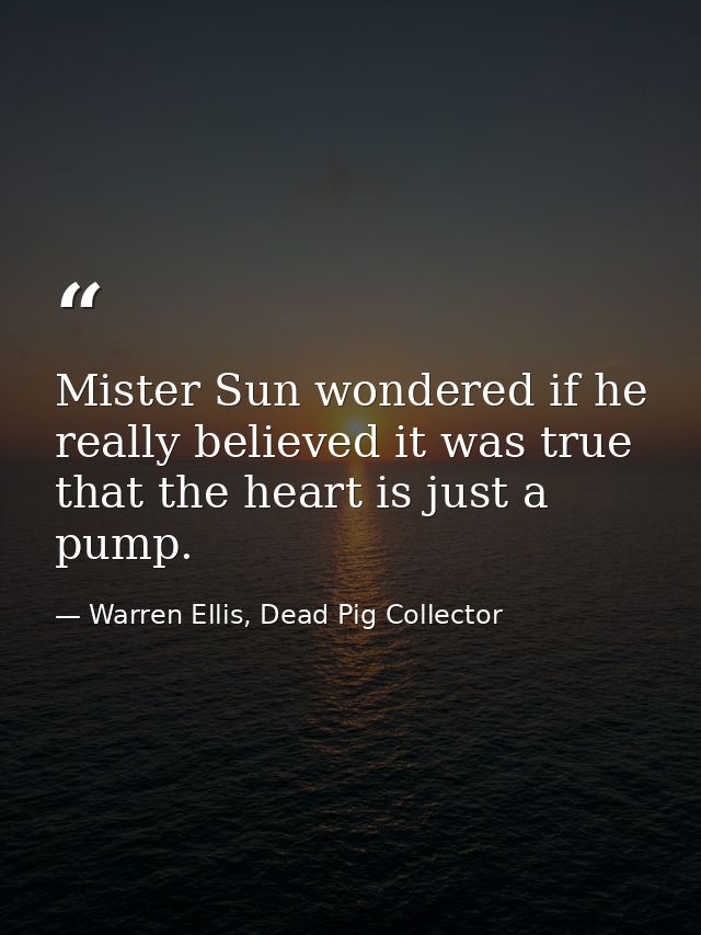 Mister Sun wondered if he really believed it was true that the heart is just a pump. — Warren Ellis, Dead Pig Collector