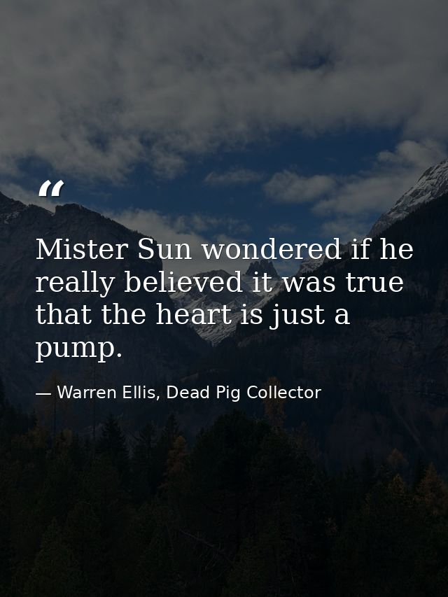 Mister Sun wondered if he really believed it was true that the heart is just a pump. — Warren Ellis, Dead Pig Collector