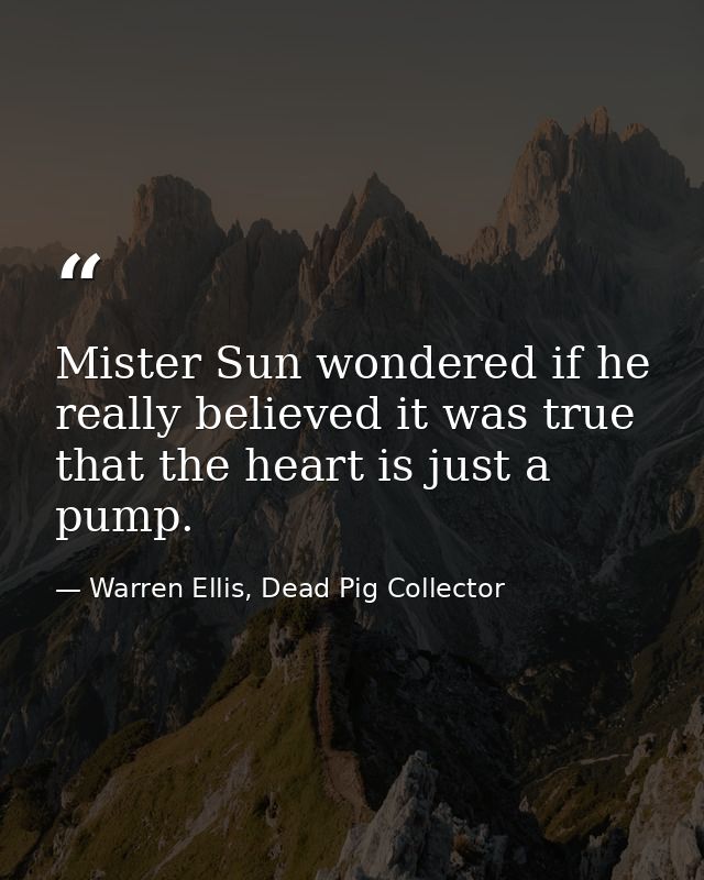 Mister Sun wondered if he really believed it was true that the heart is just a pump. — Warren Ellis, Dead Pig Collector