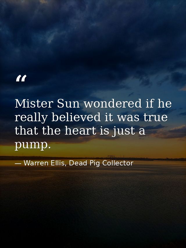 Mister Sun wondered if he really believed it was true that the heart is just a pump. — Warren Ellis, Dead Pig Collector