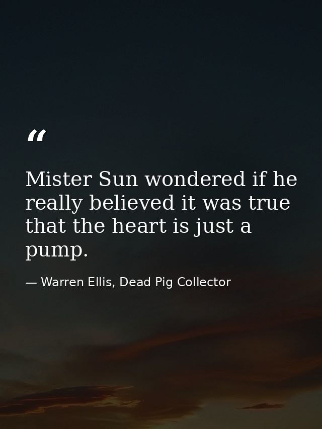 Mister Sun wondered if he really believed it was true that the heart is just a pump. — Warren Ellis, Dead Pig Collector