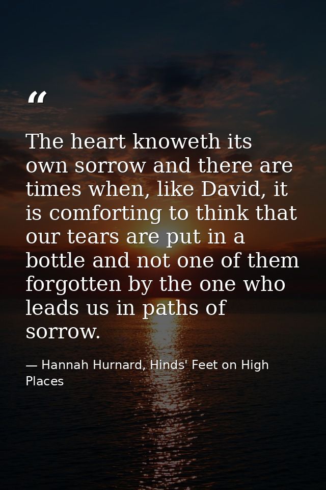 The heart knoweth its own sorrow and there are times when, like David, it is comforting to think that our tears are put  — Hannah Hurnard, Hinds' Feet on High Places