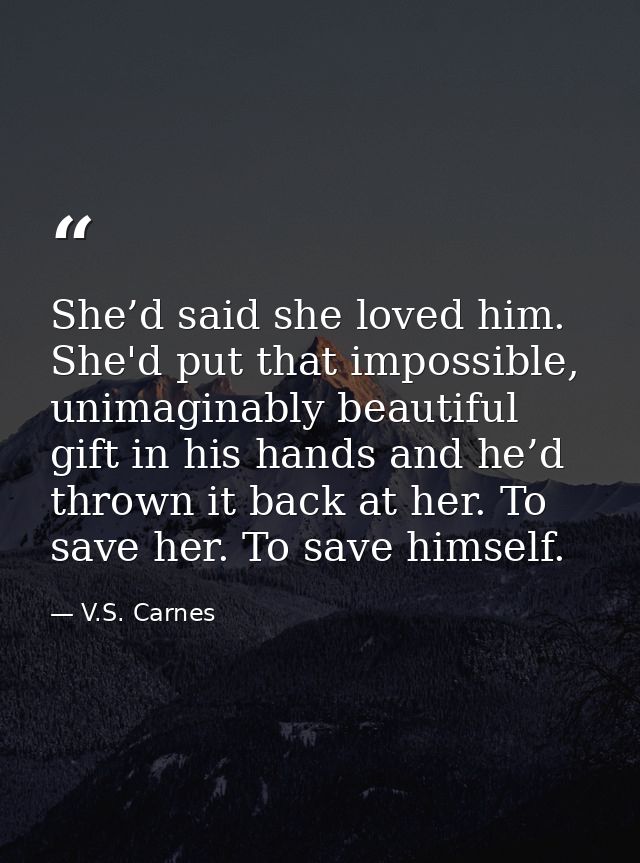 She’d said she loved him. She'd put that impossible, unimaginably beautiful gift in his hands and he’d thrown it back at — V.S. Carnes