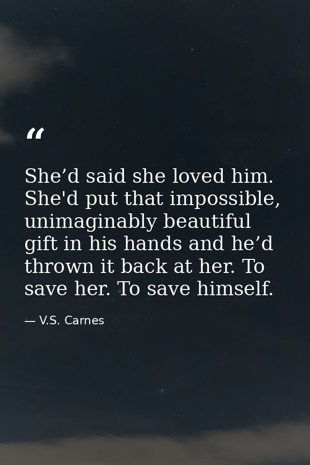 She’d said she loved him. She'd put that impossible, unimaginably beautiful gift in his hands and he’d thrown it back at — V.S. Carnes