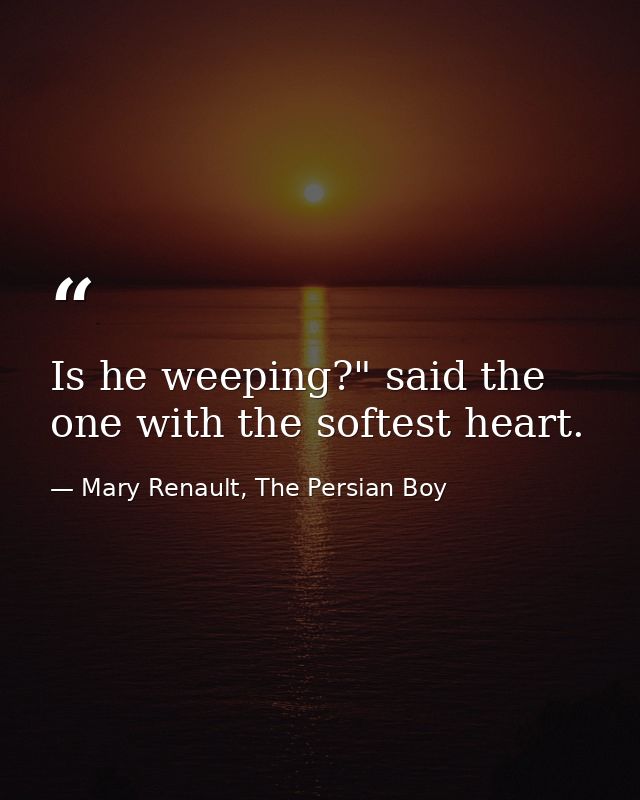 Is he weeping?" said the one with the softest heart. — Mary Renault, The Persian Boy