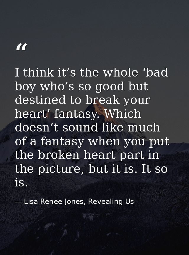 I think it’s the whole ‘bad boy who’s so good but destined to break your heart’ fantasy. Which doesn’t sound like much o — Lisa Renee Jones, Revealing Us