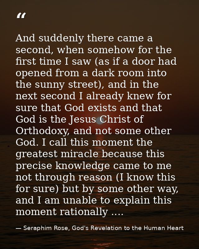 And suddenly there came a second, when somehow for the first time I saw (as if a door had opened from a dark room into t — Seraphim Rose, God's Revelation to the Human Heart