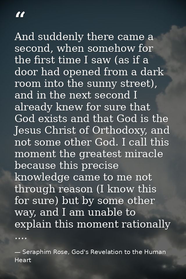 And suddenly there came a second, when somehow for the first time I saw (as if a door had opened from a dark room into t — Seraphim Rose, God's Revelation to the Human Heart