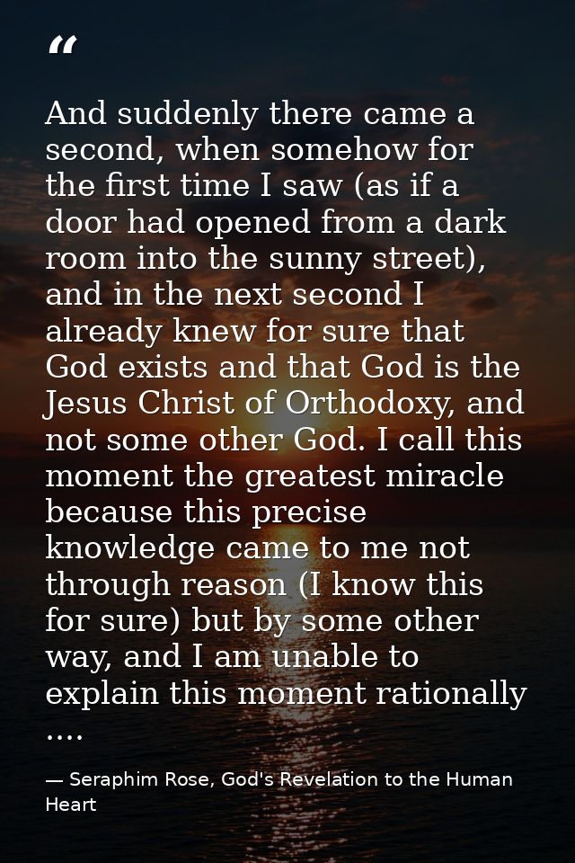 And suddenly there came a second, when somehow for the first time I saw (as if a door had opened from a dark room into t — Seraphim Rose, God's Revelation to the Human Heart