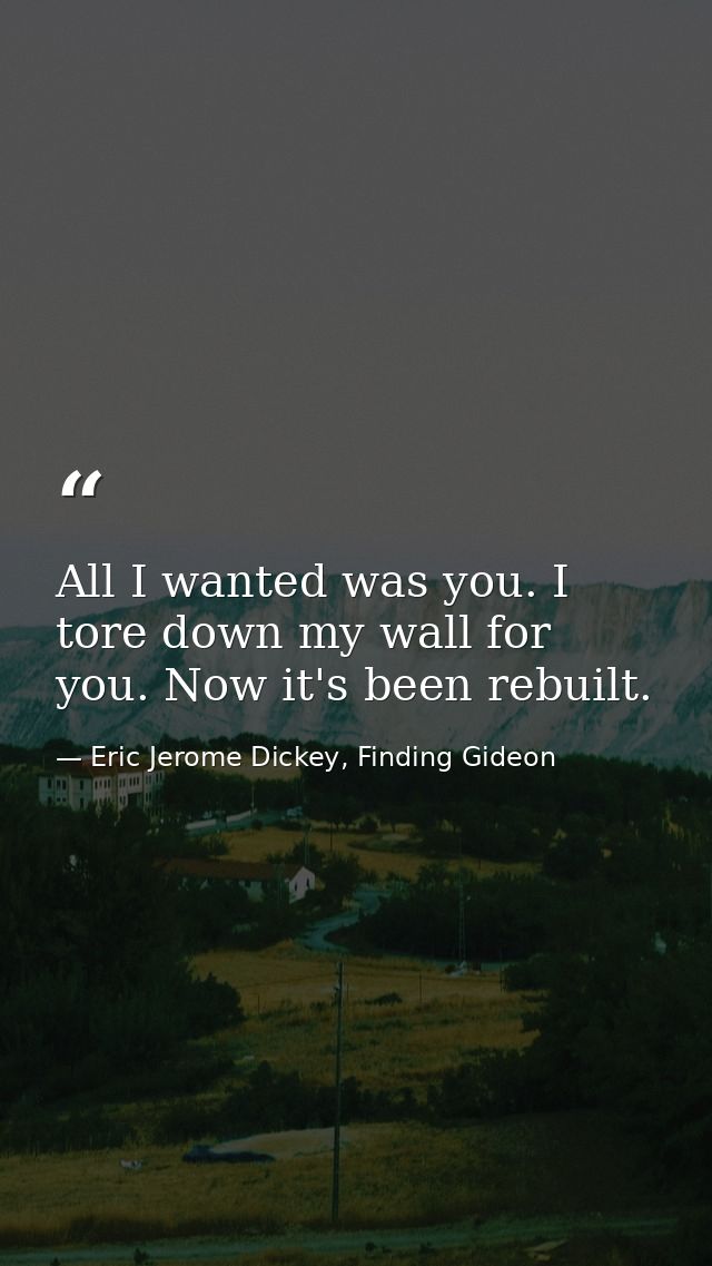 All I wanted was you. I tore down my wall for you. Now it's been rebuilt. — Eric Jerome Dickey, Finding Gideon