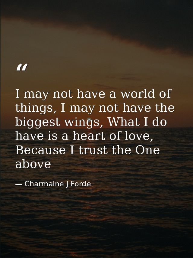 I may not have a world of things, I may not have the biggest wings, What I do have is a heart of love, Because I trust t — Charmaine J Forde
