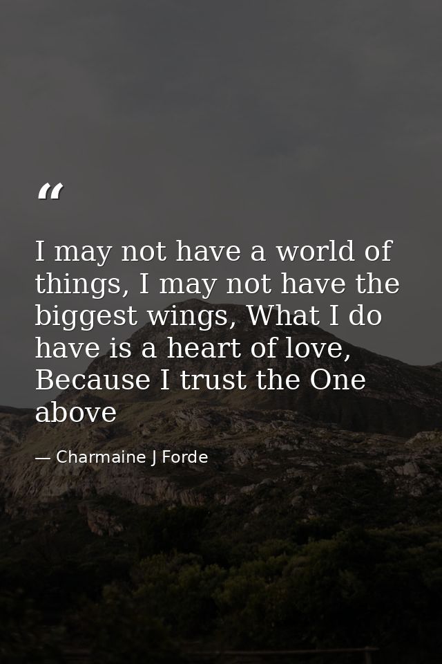 I may not have a world of things, I may not have the biggest wings, What I do have is a heart of love, Because I trust t — Charmaine J Forde
