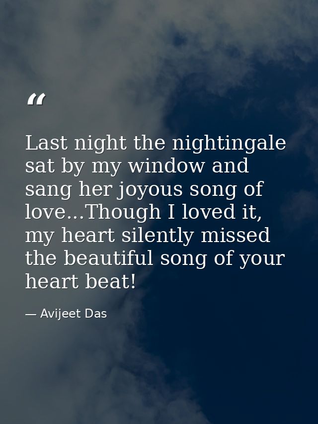 Last night the nightingale sat by my window and sang her joyous song of love...Though I loved it, my heart silently miss — Avijeet Das