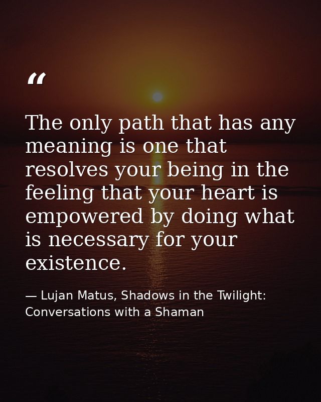 The only path that has any meaning is one that resolves your being in the feeling that your heart is empowered by doing  — Lujan Matus, Shadows in the Twilight: Conversations with a Shaman