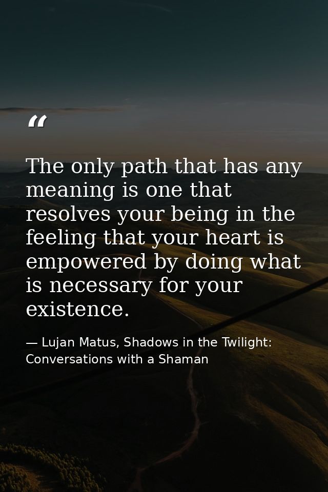 The only path that has any meaning is one that resolves your being in the feeling that your heart is empowered by doing  — Lujan Matus, Shadows in the Twilight: Conversations with a Shaman