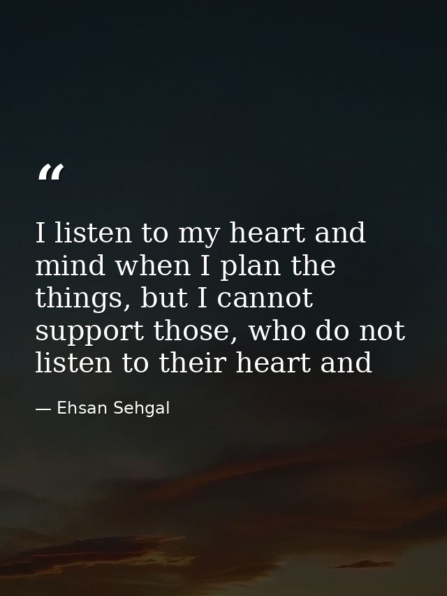 I listen to my heart and mind when I plan the things, but I cannot support those, who do not listen to their heart and — Ehsan Sehgal