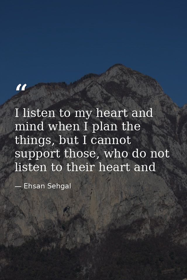 I listen to my heart and mind when I plan the things, but I cannot support those, who do not listen to their heart and — Ehsan Sehgal