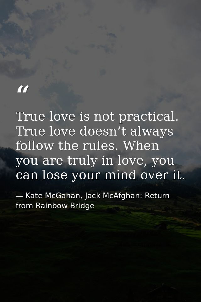 True love is not practical. True love doesn’t always follow the rules. When you are truly in love, you can lose your min — Kate McGahan, Jack McAfghan: Return from Rainbow Bridge