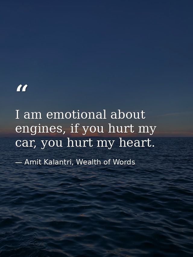 I am emotional about engines, if you hurt my car, you hurt my heart. — Amit Kalantri, Wealth of Words