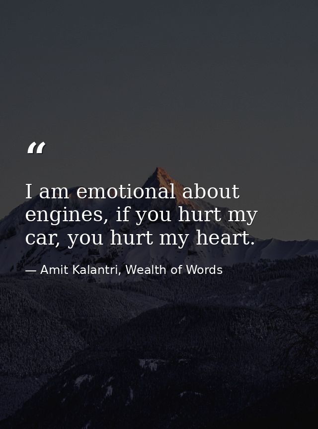 I am emotional about engines, if you hurt my car, you hurt my heart. — Amit Kalantri, Wealth of Words