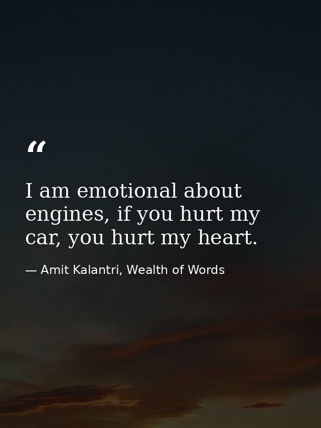 I am emotional about engines, if you hurt my car, you hurt my heart. — Amit Kalantri, Wealth of Words