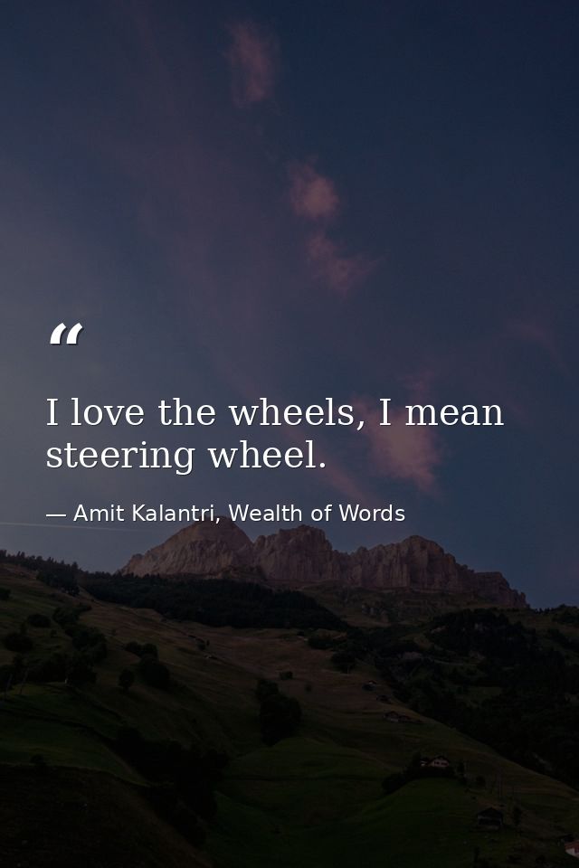 I love the wheels, I mean steering wheel. — Amit Kalantri, Wealth of Words