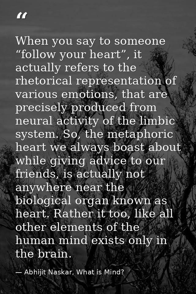 When you say to someone “follow your heart”, it actually refers to the rhetorical representation of various emotions, th — Abhijit Naskar, What is Mind?