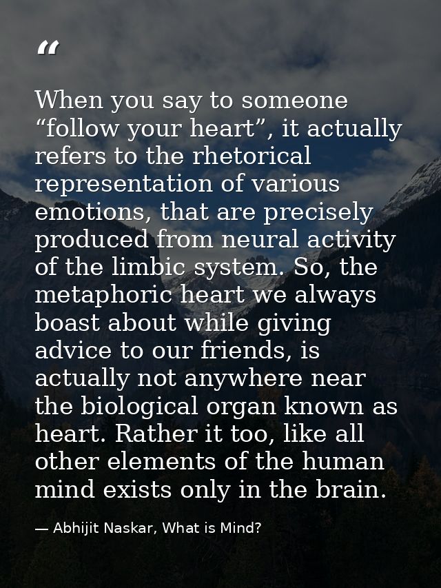 When you say to someone “follow your heart”, it actually refers to the rhetorical representation of various emotions, th — Abhijit Naskar, What is Mind?