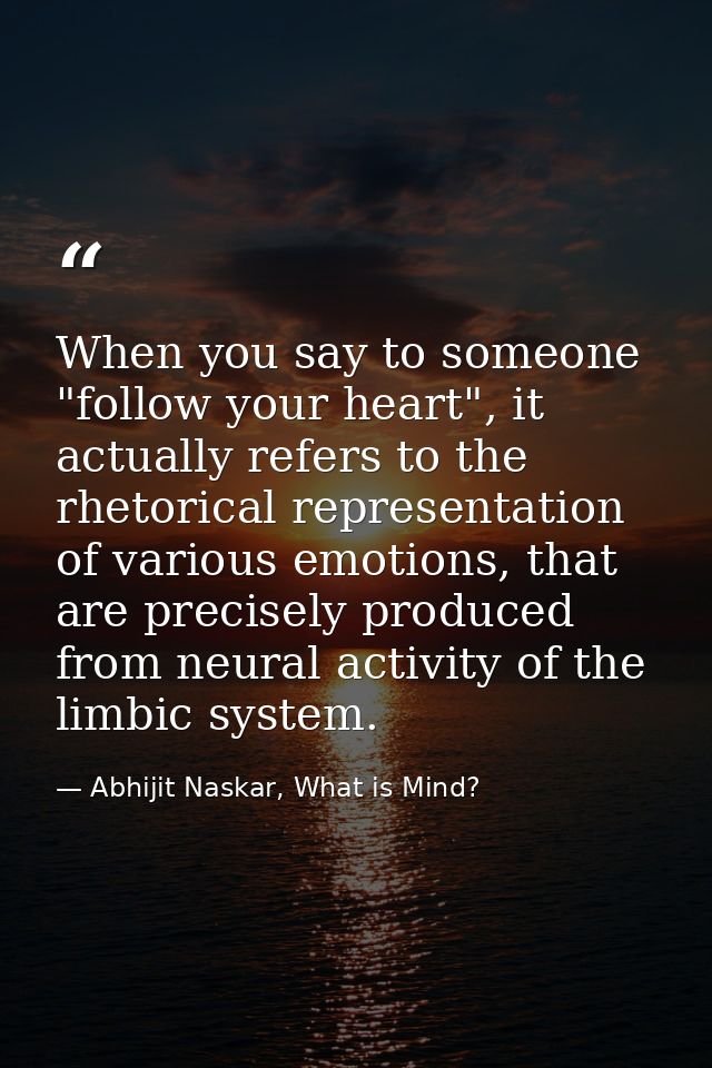 When you say to someone "follow your heart", it actually refers to the rhetorical representation of various emotions, th — Abhijit Naskar, What is Mind?