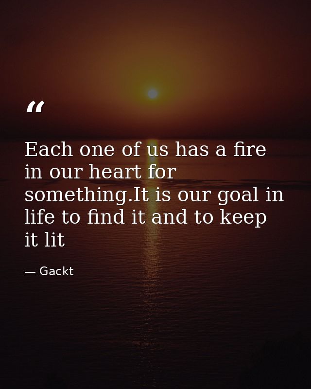 Each one of us has a fire in our heart for something.It is our goal in life to find it and to keep it lit — Gackt