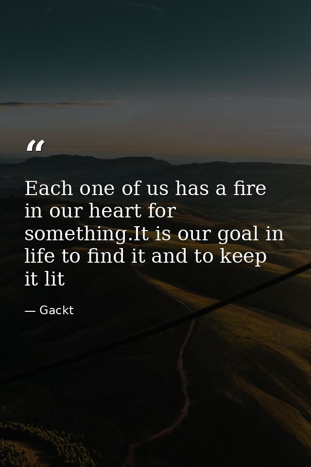 Each one of us has a fire in our heart for something.It is our goal in life to find it and to keep it lit — Gackt