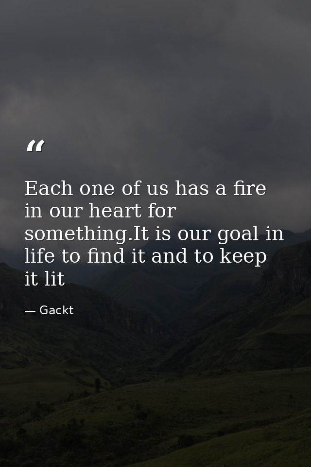 Each one of us has a fire in our heart for something.It is our goal in life to find it and to keep it lit — Gackt