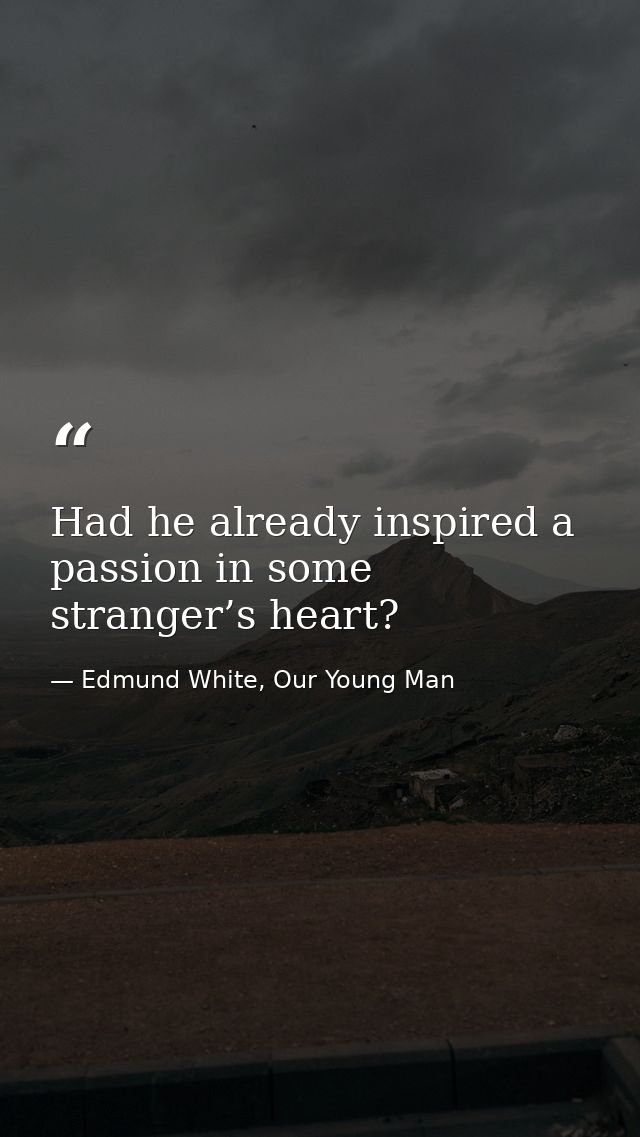 Had he already inspired a passion in some stranger’s heart? — Edmund White, Our Young Man