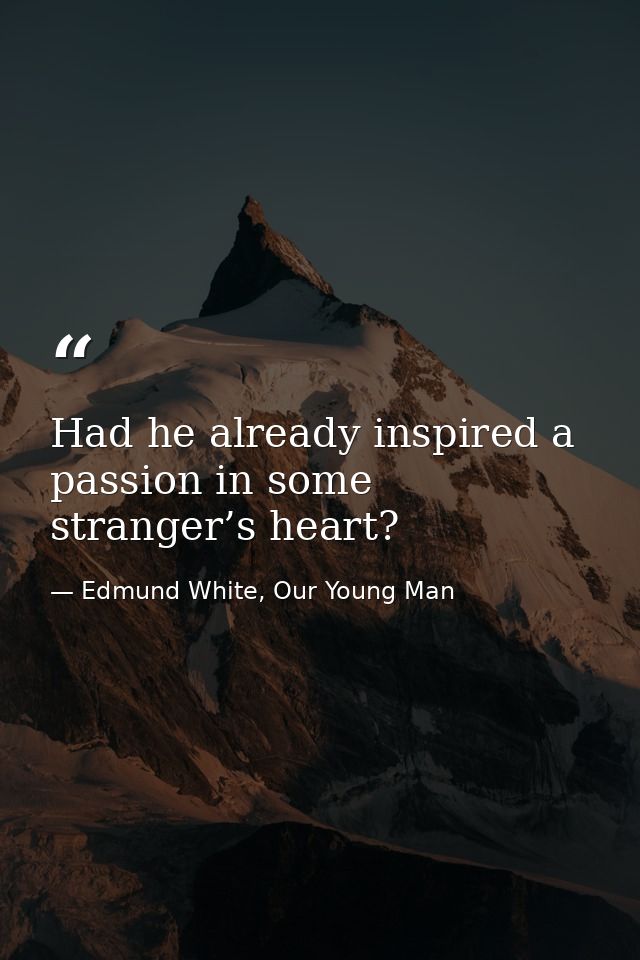 Had he already inspired a passion in some stranger’s heart? — Edmund White, Our Young Man