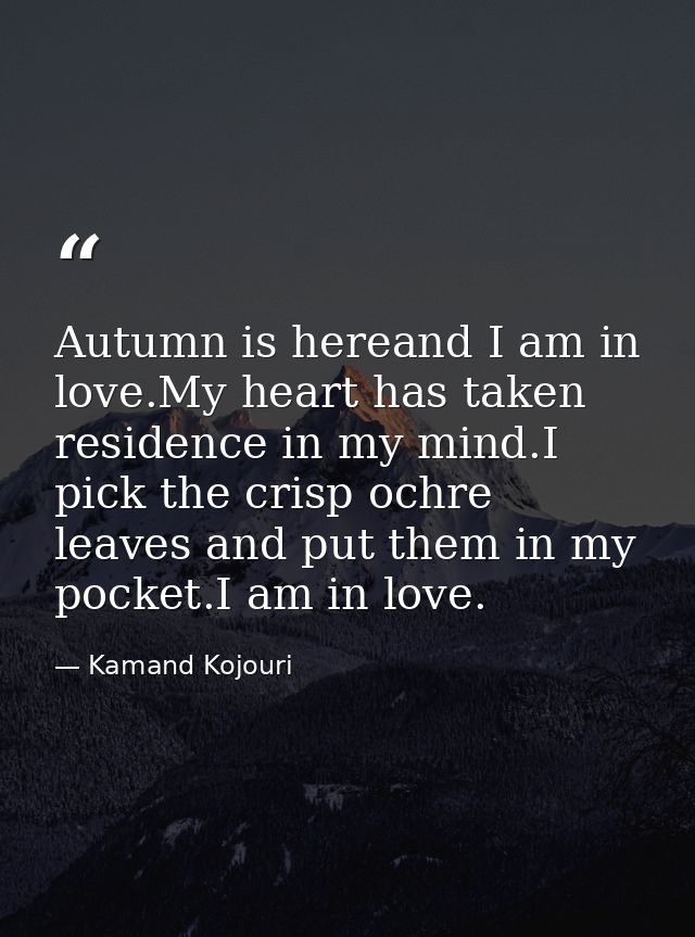 Autumn is hereand I am in love.My heart has taken residence in my mind.I pick the crisp ochre leaves and put them in my  — Kamand Kojouri
