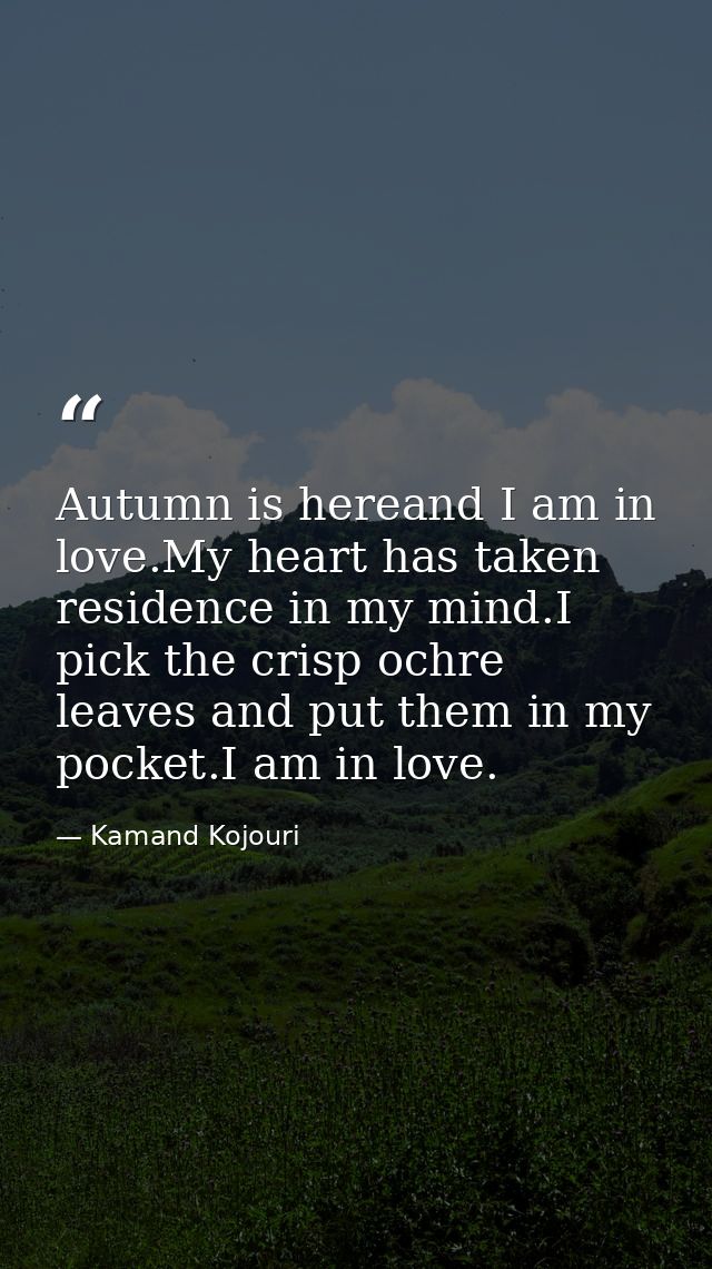 Autumn is hereand I am in love.My heart has taken residence in my mind.I pick the crisp ochre leaves and put them in my  — Kamand Kojouri