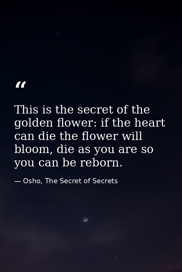 This is the secret of the golden flower: if the heart can die the flower will bloom, die as you are so you can be reborn — Osho, The Secret of Secrets