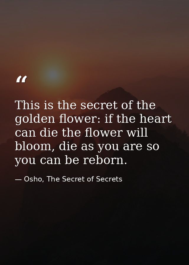 This is the secret of the golden flower: if the heart can die the flower will bloom, die as you are so you can be reborn — Osho, The Secret of Secrets