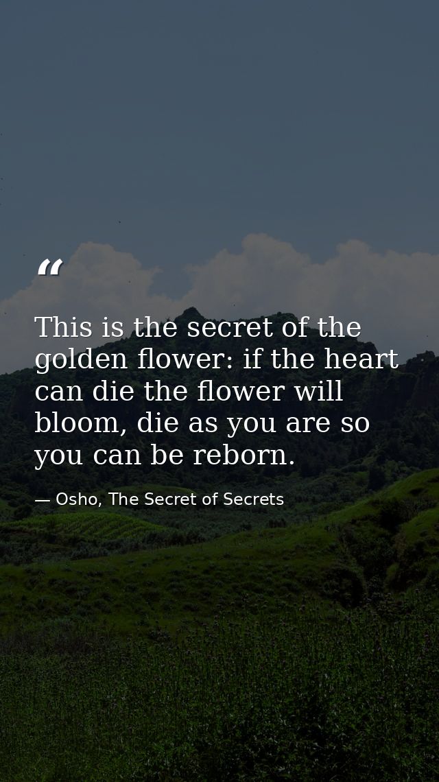 This is the secret of the golden flower: if the heart can die the flower will bloom, die as you are so you can be reborn — Osho, The Secret of Secrets