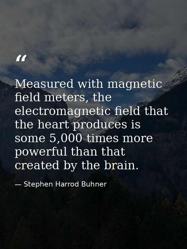 Measured with magnetic field meters, the electromagnetic field that the heart produces is some 5,000 times more powerful — Stephen Harrod Buhner