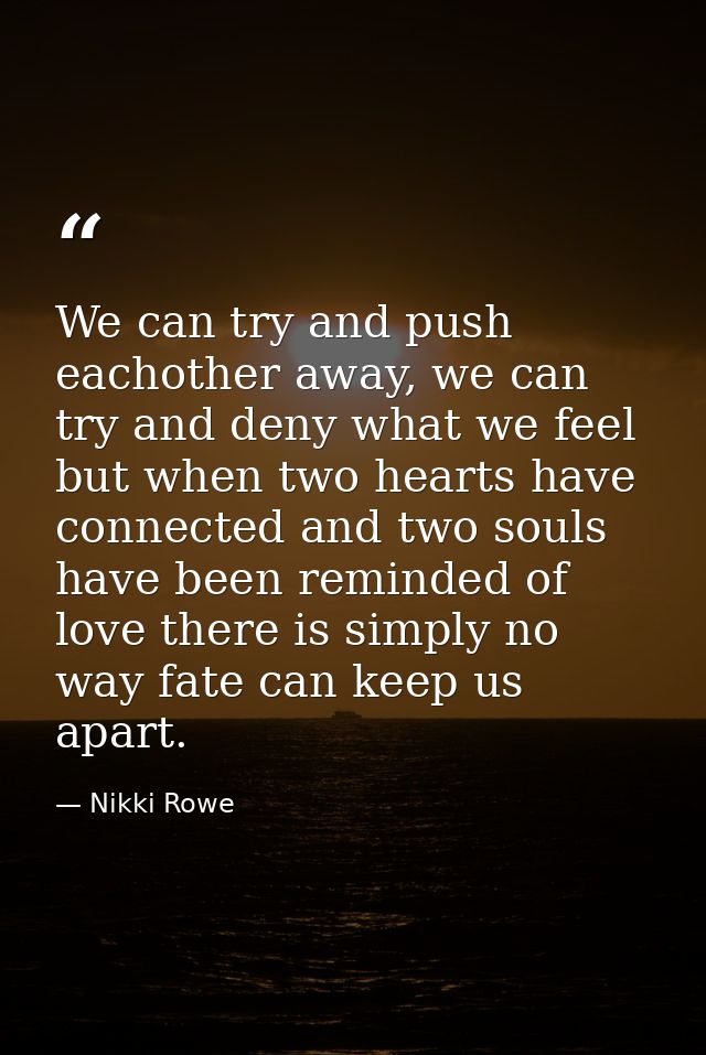 We can try and push eachother away, we can try and deny what we feel but when two hearts have connected and two souls ha — Nikki Rowe