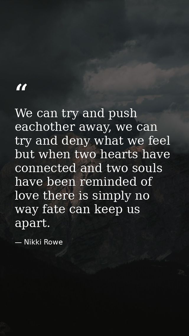 We can try and push eachother away, we can try and deny what we feel but when two hearts have connected and two souls ha — Nikki Rowe