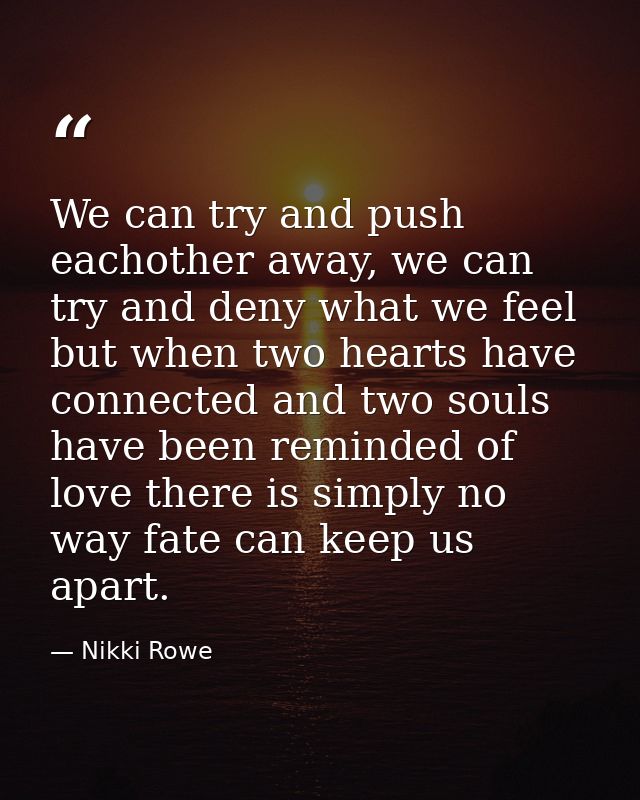 We can try and push eachother away, we can try and deny what we feel but when two hearts have connected and two souls ha — Nikki Rowe