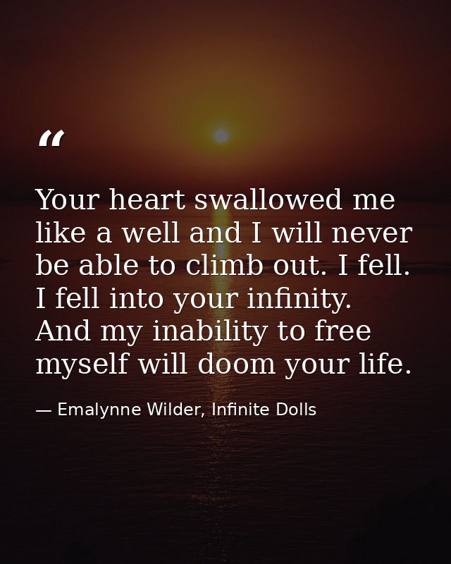 Your heart swallowed me like a well and I will never be able to climb out. I fell. I fell into your infinity. And my ina — Emalynne Wilder, Infinite Dolls
