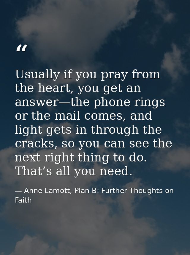 Usually if you pray from the heart, you get an answer—the phone rings or the mail comes, and light gets in through the c — Anne Lamott, Plan B: Further Thoughts on Faith
