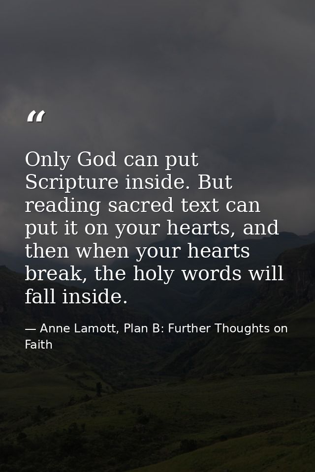 Only God can put Scripture inside. But reading sacred text can put it on your hearts, and then when your hearts break, t — Anne Lamott, Plan B: Further Thoughts on Faith