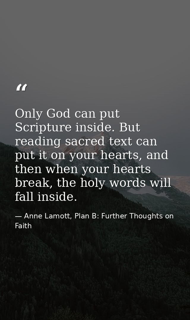 Only God can put Scripture inside. But reading sacred text can put it on your hearts, and then when your hearts break, t — Anne Lamott, Plan B: Further Thoughts on Faith