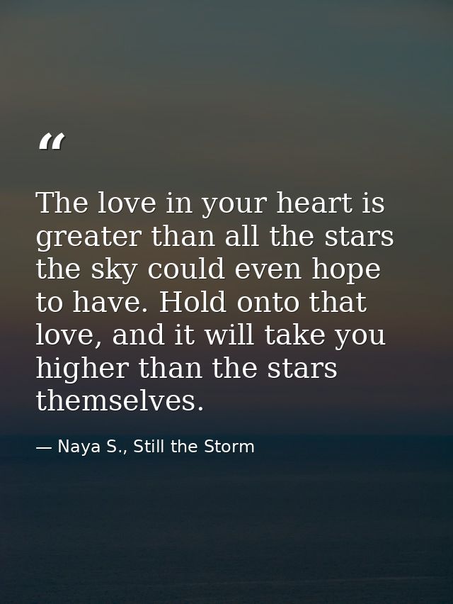 The love in your heart is greater than all the stars the sky could even hope to have. Hold onto that love, and it will t — Naya S., Still the Storm