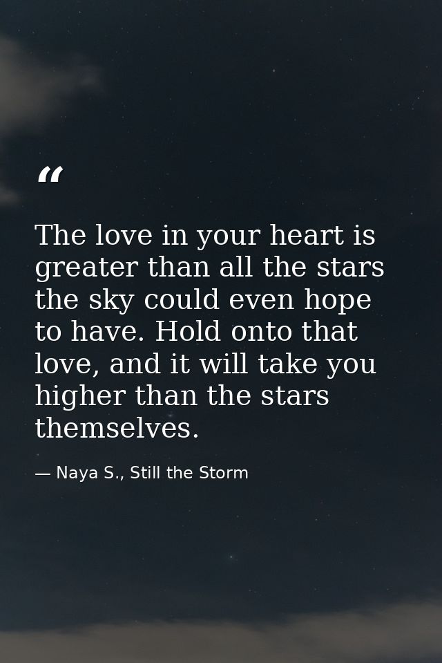 The love in your heart is greater than all the stars the sky could even hope to have. Hold onto that love, and it will t — Naya S., Still the Storm
