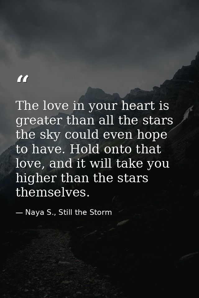The love in your heart is greater than all the stars the sky could even hope to have. Hold onto that love, and it will t — Naya S., Still the Storm